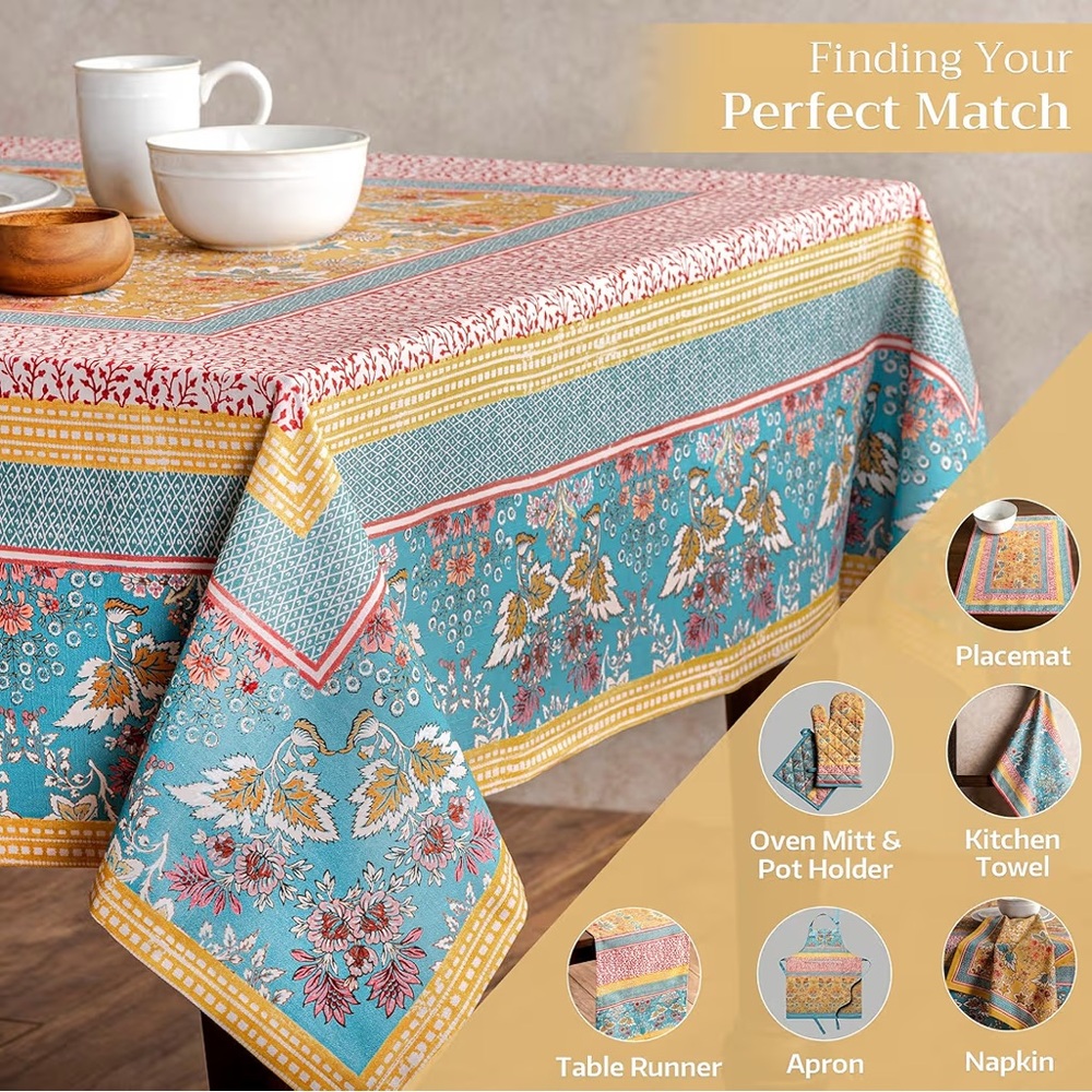 Maison d' Hermine Table Cloth Rectangle Table 100% Cotton 54 x 72” Marquise - Picture 4 of 10